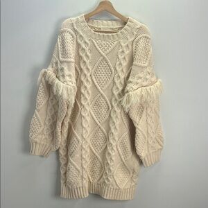 Hyacinth House Tuckernuck Cream Francesca Fringe Sweater Dress Cable Knit XXL